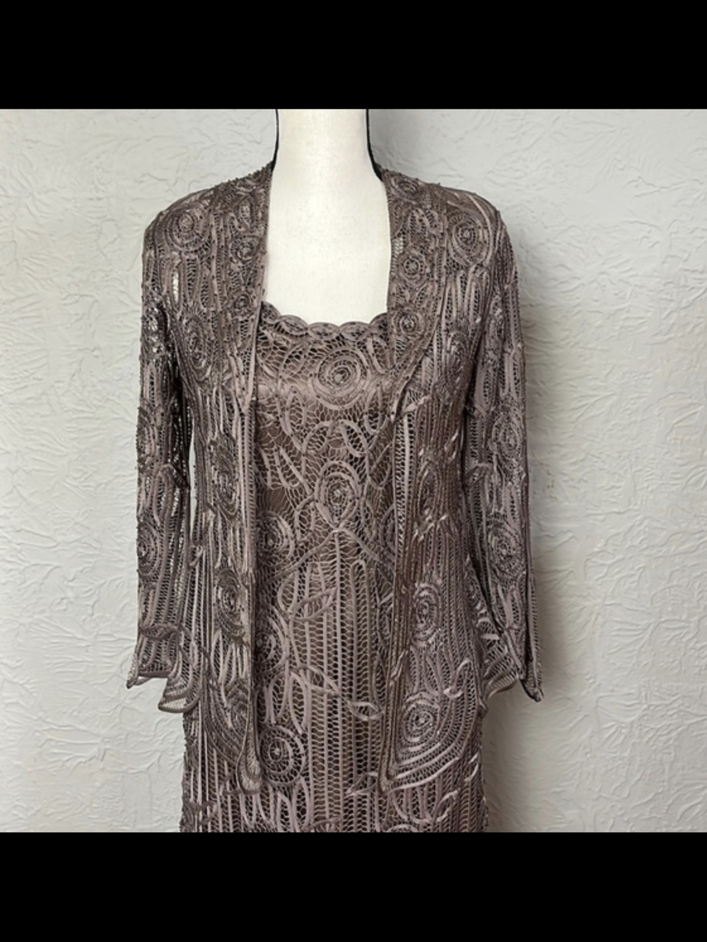 Soulmates Mother Of The Bride Handmade Lace Brown Godet Silk Dress Set
